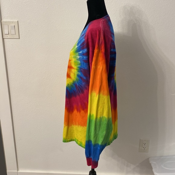 Vibrant Pride Rainbow Tie Dye Long Sleeve XL Hanes Comfort Soft Heavyweight Tee - Picture 4 of 5